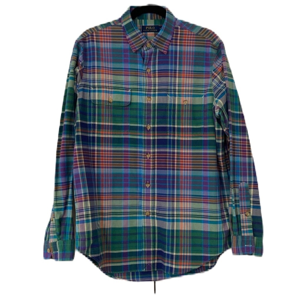 Polo Ralph Lauren Men's Size Medium Madras Cotton Performance Plaid Sleeve Shirt